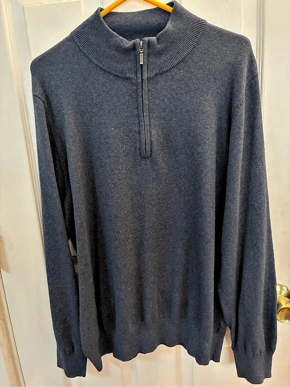 LL Bean Mens Reg Blue Cotton Cashmere Blend Quarter Zip Sweater L  Preppy Office